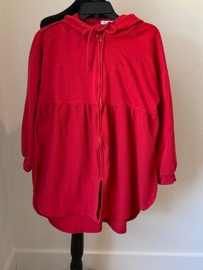 Culture Code Red Hooded Zip-Front Sweater Coat Size S Womens